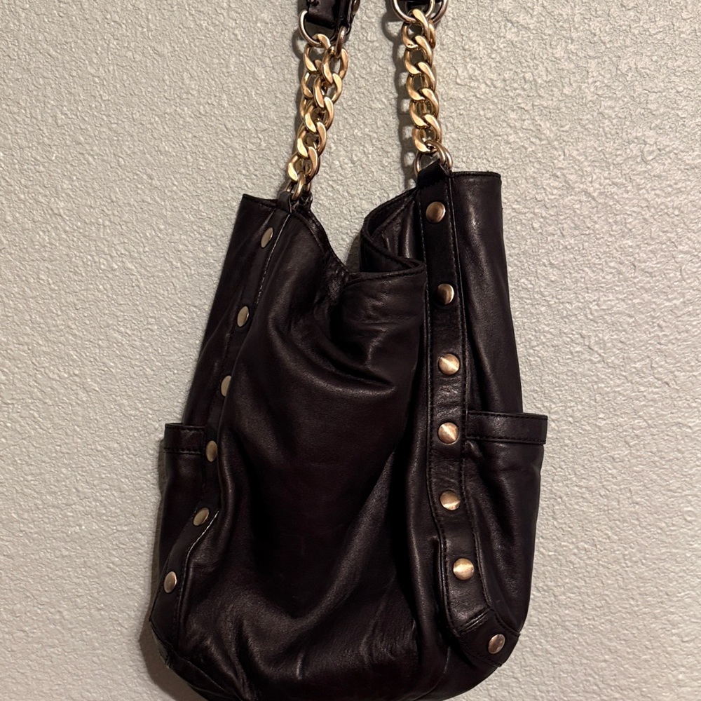 Genuine Michael Kors Black Leather Chain-Handle Shoulder Bag 14” x 15” x 6” - Picture 5 of 9